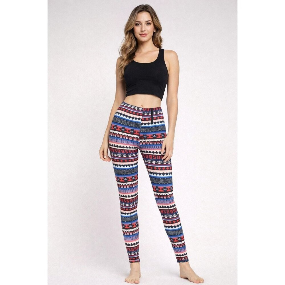 Colorful Patterned Leggings One Size By Fancy Fans 35% Cotton & 65% Polyester St